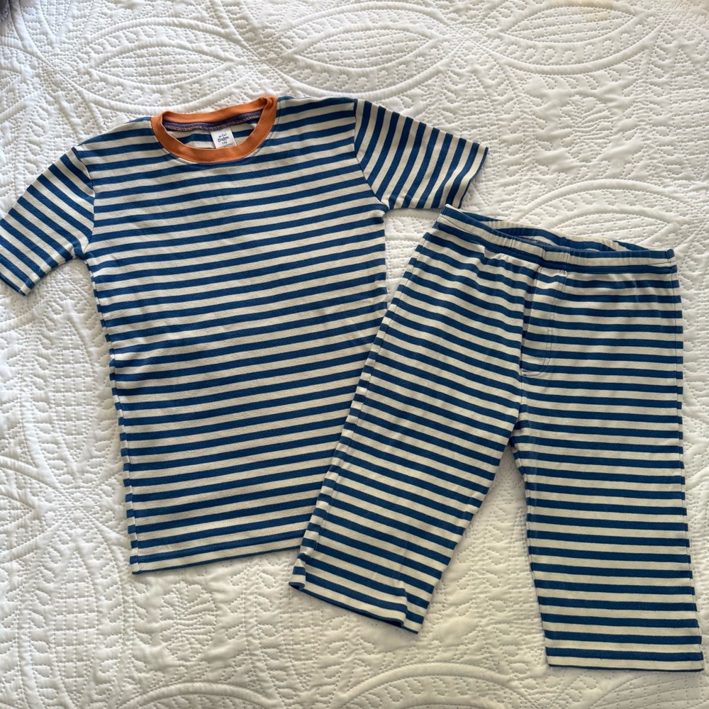 mini Boden 13Y Striped Blue White Orange Soft Kids Pajamas